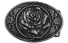 oval pewter western belt buckle with rose and lariat
