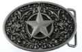 Texas star superposed on ring in oval western-style belt buckle