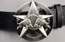 bulls locking horns over five point Texas Ranger star and ring; burnished steel