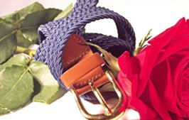 navy blue thin stretch belt with rose