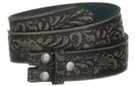 western scrollwork embossed black leather belt strap