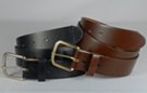 pair of top-grain oil-tanned leather belts with leather keepers and snap closures