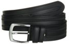 black tractor beam embossed genuine leather casual dress belt with nickel polish buckle