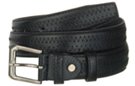 black tri-skin embossed leather dress belt with nickel polish buckle