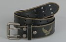 triple row punched distressed leather belt with eagle stamp