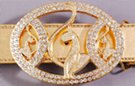 rhinestone studded triple baby phat cat gold-tone oval buckle