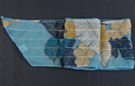 chiffon belt scarf, tropical flowers and foliage in shades of blue with accents in ocher, beige and white
