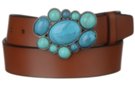 modern turquoise buckle on tan genuine leather belt