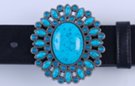 Zuni-like belt buckle, "turquoise" egg surrounded by rings of rhinestone and turquoise