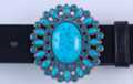 Zuni-like belt buckle, "turquoise" egg surrounded by rings of rhinestone and turquoise