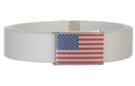USA flag dye sub fliptop buckle on white cotton web belt