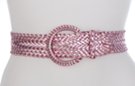 metallic pink braided belt with braided buckle retainer