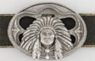Indian chief in war bonnet and breastplate belt buckle