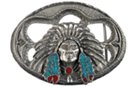 Indian chief in war bonnet and breastplate inlay belt buckle