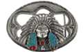 Indian chief in war bonnet and breastplate inlay belt buckle