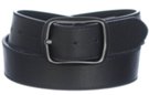 oblong center bar buckle on black leather-look belt strap