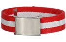 canvas web belt and buckle, red and white stripes