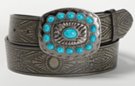 turquoise southwestern buckle on black native American design belt