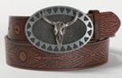 ox skull southwestern buckle on brown native American design belt