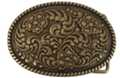 oval nickel western belt buckle, floral relief pattern