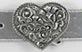 heart-shape pewter western belt buckle with western floral design