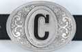 oval pewter western initial buckle