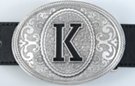 oval pewter western initial buckle