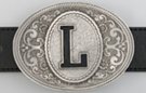oval pewter western initial buckle