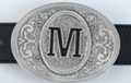 oval pewter western initial buckle