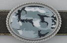 oval pewter western belt buckle with camouflage print