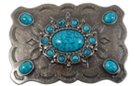 scalloped rectangular acrylic turquoise and pewter western belt buckle