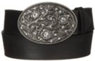 black leather belt with oval rhinestone western buckle
