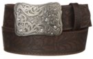 dark brown leather belt with rhinestone western buckle