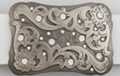 rhinestone floral design on saddleback rectangular pewter belt buckle