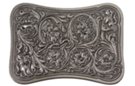 bow-tie silver-tone belt buckle with western scrollwork embossed