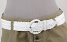 white faux leather braided belt snake skin weave, braided buckle and braided retainer