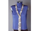 sandalwood beads sewn into long skinny white crochet summer scarf