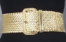 gold 3" super wide, extra long pleather basket weave braid belt with braided buckle