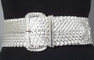 silver 3" super wide, extra long pleather basket weave braid belt with braided buckle