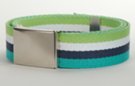 cotton aqua navy green white wide web belt with military style buckle