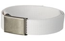 white wide web belt with military style buckle