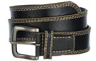 wide black distressed genuine leather casual belt with pewter buckle