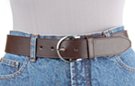 brown 1-1/2" leather belt, nickel polish horseshoe buckle