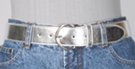 silver 1-1/2" leather belt, nickel polish horseshoe buckle