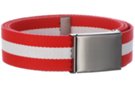 red and white striped wide web belt with military buckle