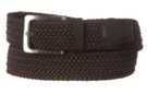 extra wide dark brown braided stretch belt with navy blue tabbing and nickel buckle