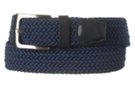 extra wide navy blue braided stretch belt with navy blue tabbing and nickel buckle