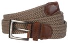 dark tan braided stretch belt and nickel buckle