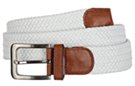 extra wide white braided stretch belt with gray buckle