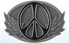 black winged peace sign on oval pewter western belt buckle